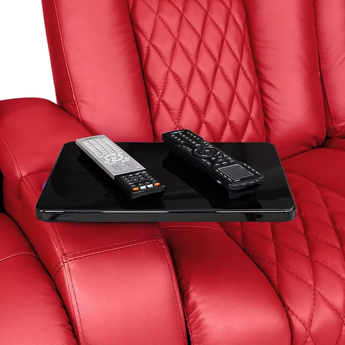 Seatcraft Diamante - Home Theater Seating - Living Room - Power Recline - Italian Leather - Powered Headrests - Cupholders - USB Charging - Ambient Lighting - Arm Storage, Red, Row of 2