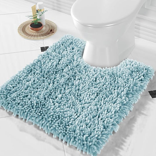 Yimobra Toilet Rugs U Shaped Washable, Extra Thick Soft Absorbent Chenille Contour Bathroom Rugs for Toilet 24x20 Inch, Quick Dry Non Slip Toilet Mat for Bath Floor, Greyish Blue