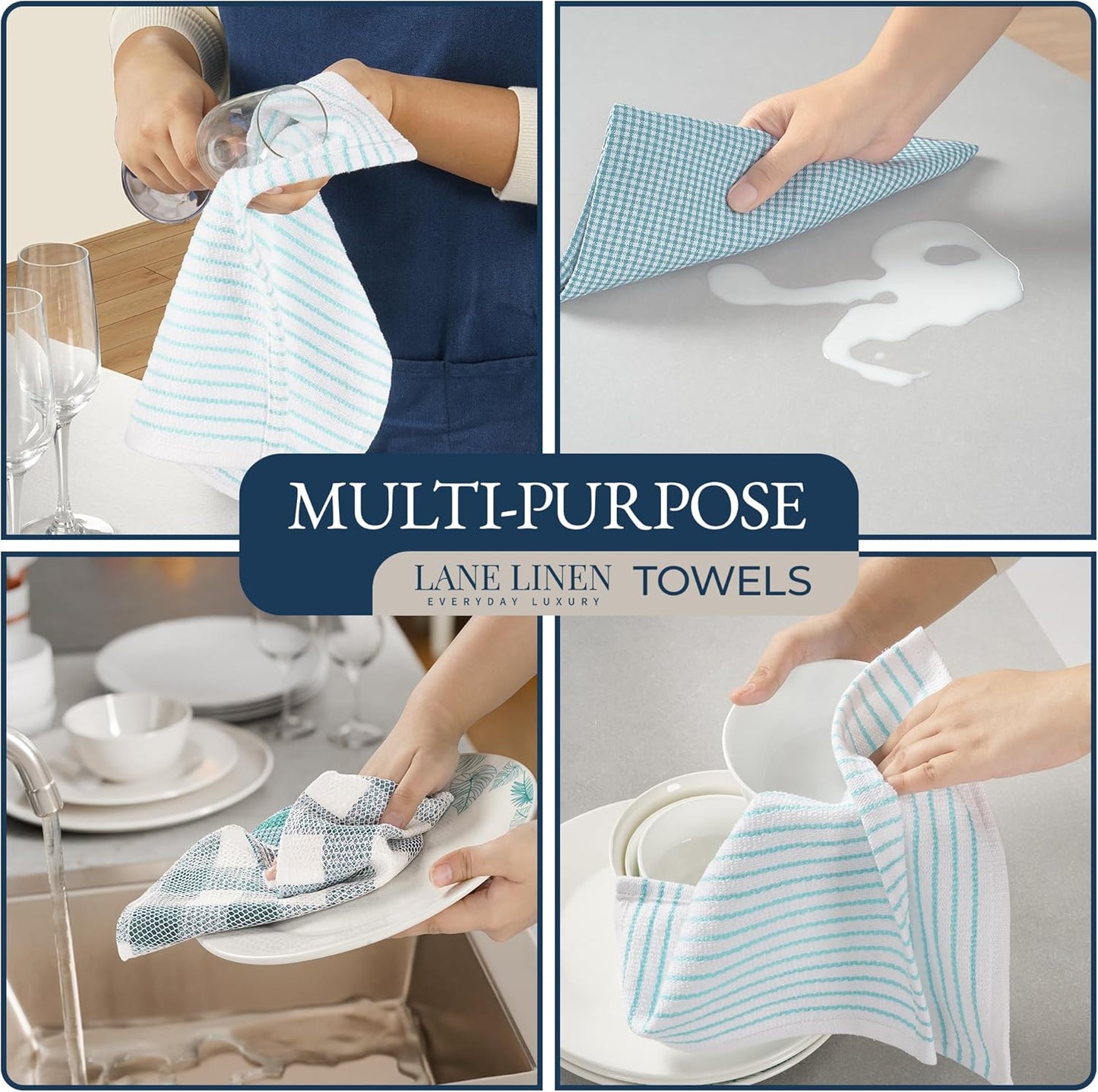 LANE LINEN Kitchen Towels and Dishcloths Sets - 20Pc Kitchen Towel Set, 350 Degree Heat Resistant Oven Mitts & Pot Holder, Reusable Absorbent Dish Cloths for Washing Dishes - Aqua