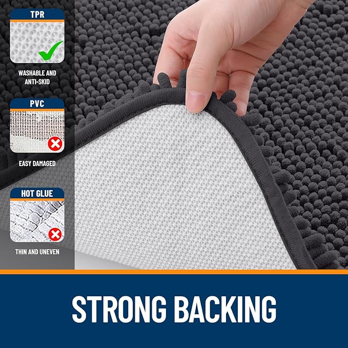 OLANLY Bathroom Rugs 45x27, Extra Soft Absorbent Chenille Bath Rugs, Rubber Backing Quick Dry, Machine Washable Bath Mats for Bathroom Floor, Tub and Shower, Home Decor Accessories, Dark Grey