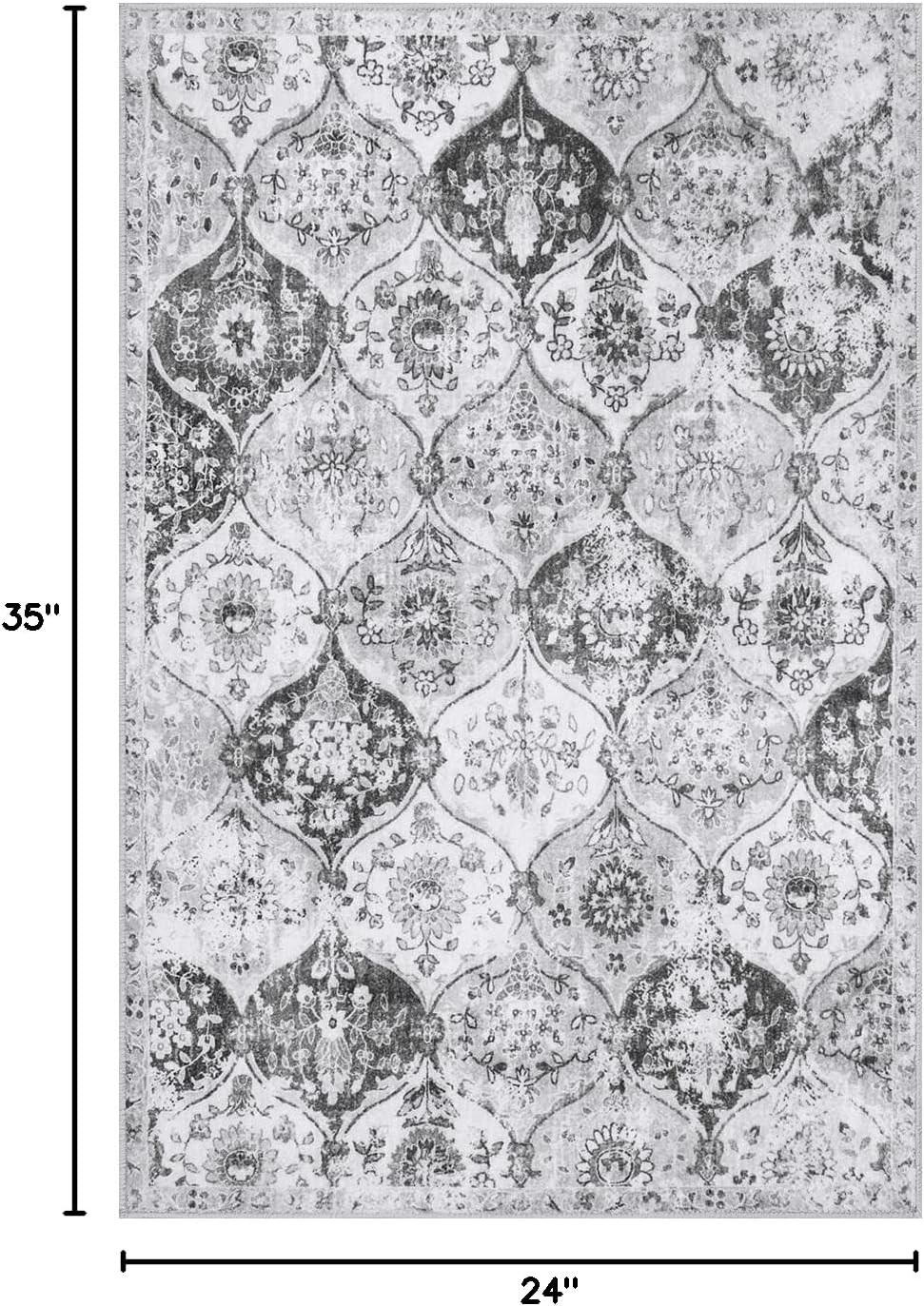 Lahome Moroccan Trellis Washable Rug, 2x3 Kitchen Rugs for Entryway Bathroom, Non-Slip Indoor Door Mat Ultra-Thin, Small Oriental Throw Carpet for Bedroom Entry, Silver/Grey