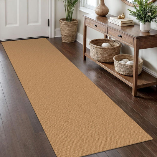 KOZYFLY Washable Runner Rug 2x8 Ft Runners for Hallway Rubber Backed Kitchen Entryway Runner Indoor Runner Rugs Braided Cotton, Carpet Runners for Hallway Entryway Bedroom, Warm Tan