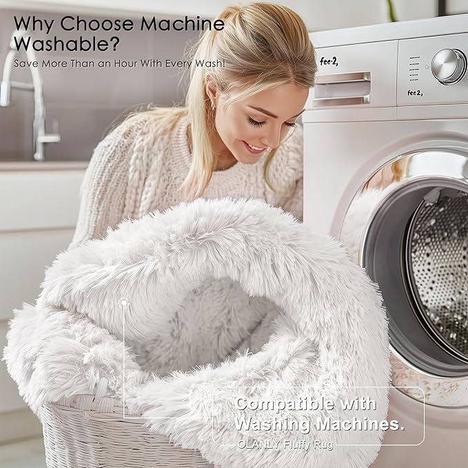 OLANLY White Round Rugs for Bedroom - Machine Washable, 6 ft Circle Area Rugs for Living Room, Soft and Fluffy Shaggy Carpet for Teen Girls and Boys, Nursery Rooms, Dorms, Home Decor Aesthetic