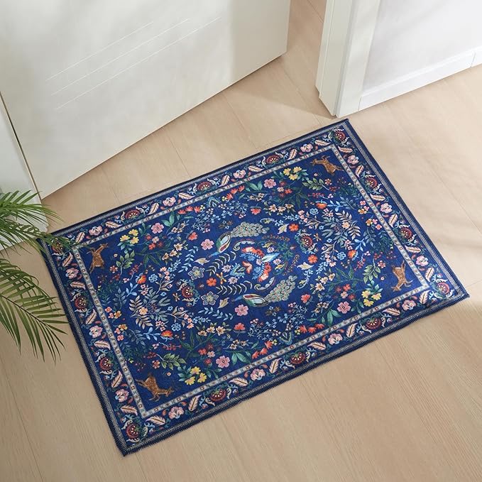 Entryway Rug 2x3 Rug Door Mat Indoor Entrance Washable Rug Small Non-Slip Low Pile Throw Rugs for Entryway, Kitchen, Front Door Indoor Entrance, Entry(Blue)