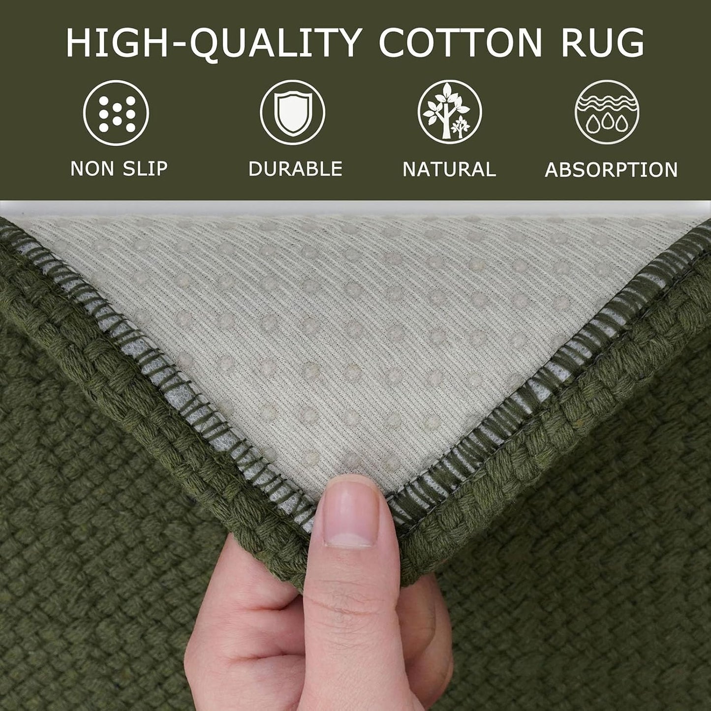 KOZYFLY Runner Rug 3x8 Ft Washable Runners for Hallways Non Slip Rubber Backed Kitchen Runners, Braided Cotton Entryway Runner Indoor, Floor Carpet for Hallway Kitchen Entryway, Dark Green