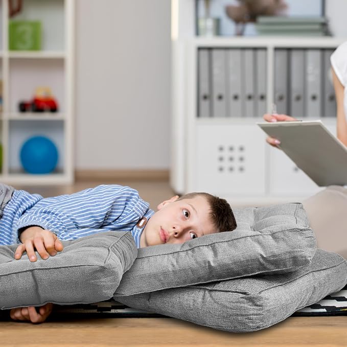 Juexica 8 Pcs Floor Cushions for Kids Floor Pillows Flexible Seating Cushions 3.5'' Thick Flexible Seating Classroom Furniture Meditation Seat Pillows for Home Nursery Yoga Decor(Grey,Square)