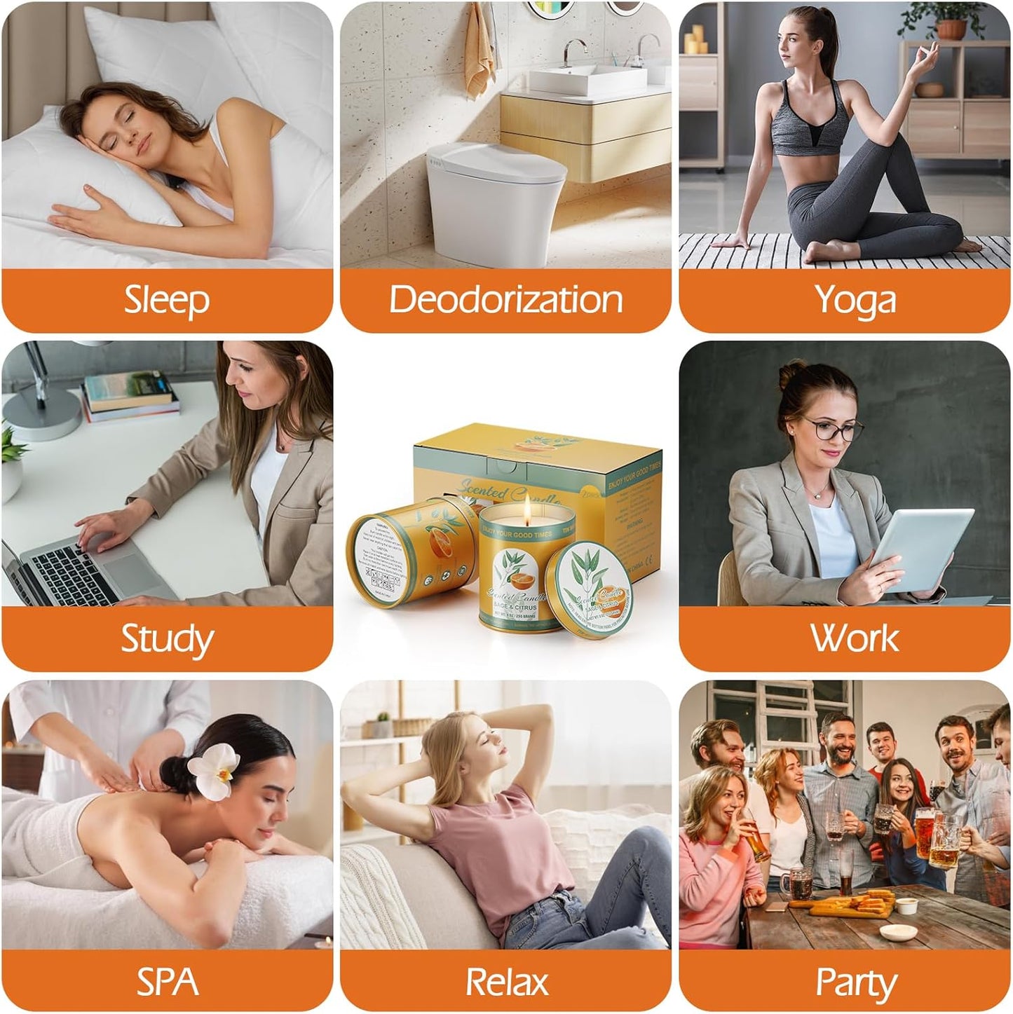 Sage&Citrus Scented Candles Gift Set | 2Pack 18oz 8% Essential Oils 80H Burn | Pure Soy Wax for Aromatherapy Tin Jar Candle | Meditation, Yoga,Smokeless, Relaxation&Sleep Aid Gift Set for Men&Women