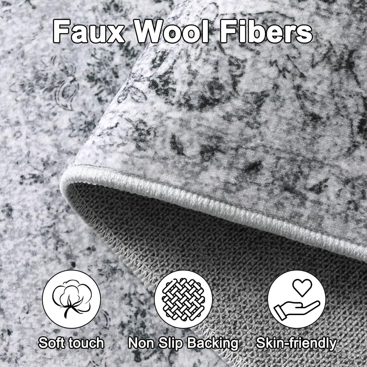 Vintage Machine Washable Runner, 2.6x10 Non Shedding Hallway Rug for Bedroom Bathroom, Ultra-Thin Soft Non Slip Carpet Runners for Entryway Laundry Room (2'6"x10', Grey)