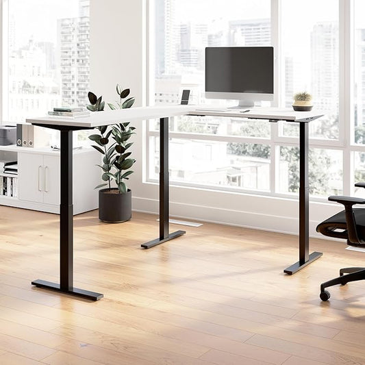 Bush Business Furniture 60-inch Height Adjustable L Shaped Standing Desk, Electric Sit-Stand Corner Computer Table, Ergonomic Office, Move 60 Series, White with Black Base