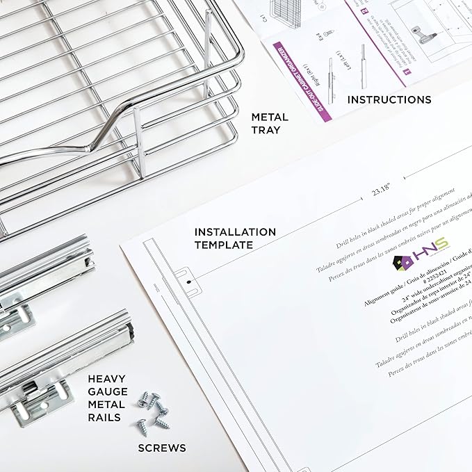 HOLDN’ STORAGE Pull Out Cabinet Organizer, Individual Sliding Drawers - Heavy Duty Metal with Lifetime Limited Warranty - Anti Rust Chrome Finish (Single Tier, 24" W)