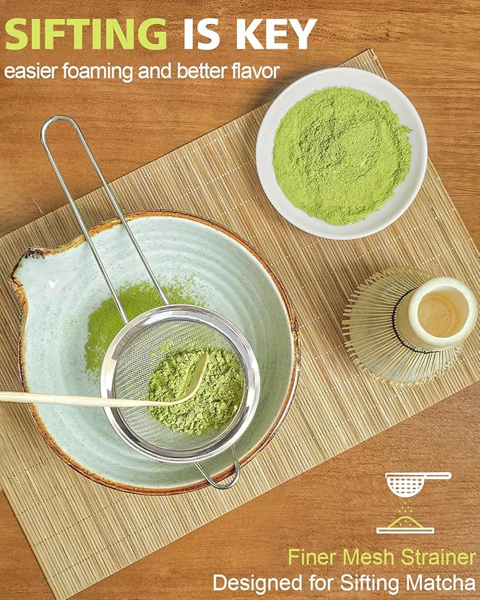 Matcha Whisk Set with Matcha Bowl, Matcha Whisk Holder Matcha Bamboo Whisk, Scoop, Sifter, Unique Gifts for Women Men Girl Friend Home Kitchen Decor Gifts for Tea Enthusiasts Christmas