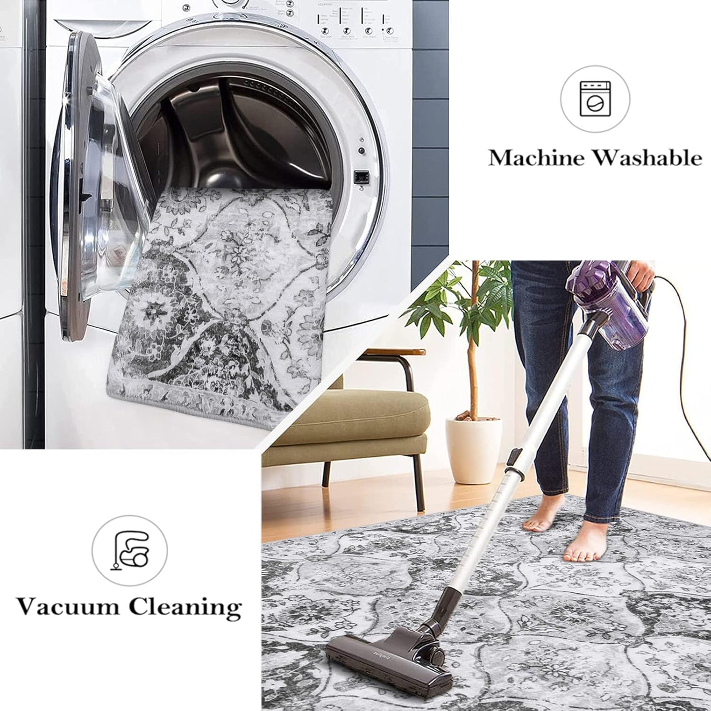 Lahome Moroccan Trellis Washable Rug, 2x3 Kitchen Rugs for Entryway Bathroom, Non-Slip Indoor Door Mat Ultra-Thin, Small Oriental Throw Carpet for Bedroom Entry, Silver/Grey