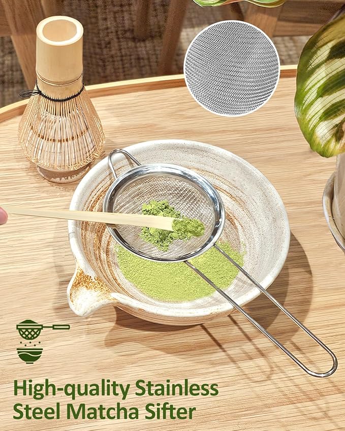 Matcha Whisk Set with Matcha Bowl, Matcha Whisk Holder Matcha Bamboo Whisks, Scoop, Sifter, Unique Gifts for Women Men Girl Friend Home Kitchen Decor Gifts for Tea Enthusiasts Christmas