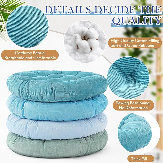 Jerify 4 Pcs Floor Pillow Cushions 22 x 22 Inch Round Square Large Meditation Floor Pillow for Classroom Adult Meditation Picnic Party Cushion for Seating Gift Christmas(Cold Colors,Round)