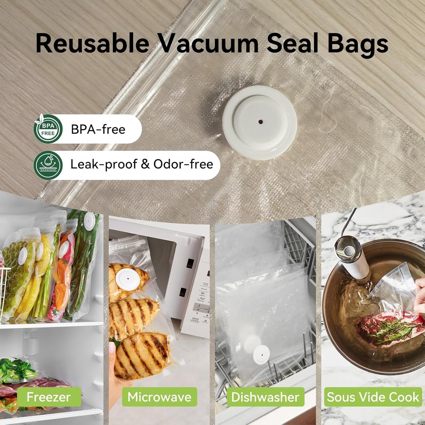 15 Pcs 12”x13” Reusable Vacuum Sealer Freezer Bags with Air Valve for Food Storage and Preservation, for Leftover Save, Meal Prep, Sous Vide Cook, Outdoor BBQ. BPA Free, Dishwasher Safe Microwavable