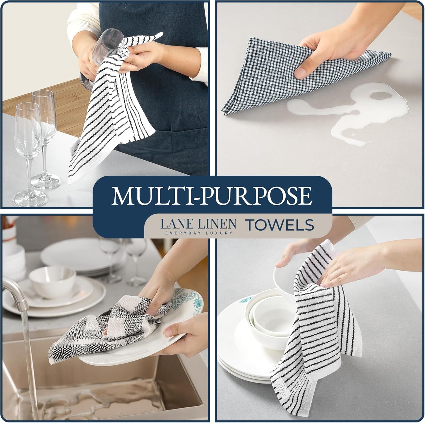 LANE LINEN Kitchen Towels & Dishcloths Set - 20-Piece Kitchen Essentials for New Home, Heat-Resistant Oven Mitts & Pot Holder, Absorbent Flour Sack Towels - Black