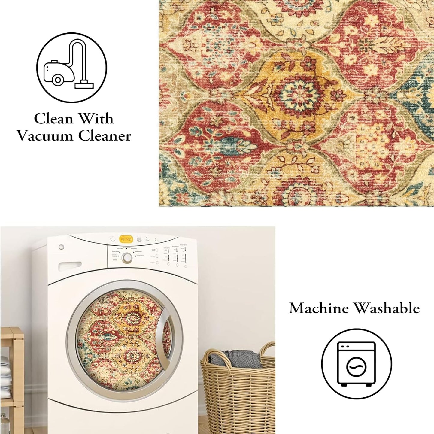 Lahome Moroccan Trellis Washable Rug, 2x3 Bathroom Rugs for Kitchen Entryway, Non-Slip Indoor Door Mat Ultra-Thin, Small Oriental Throw Carpet for Bedroom Entry, Red/Orange