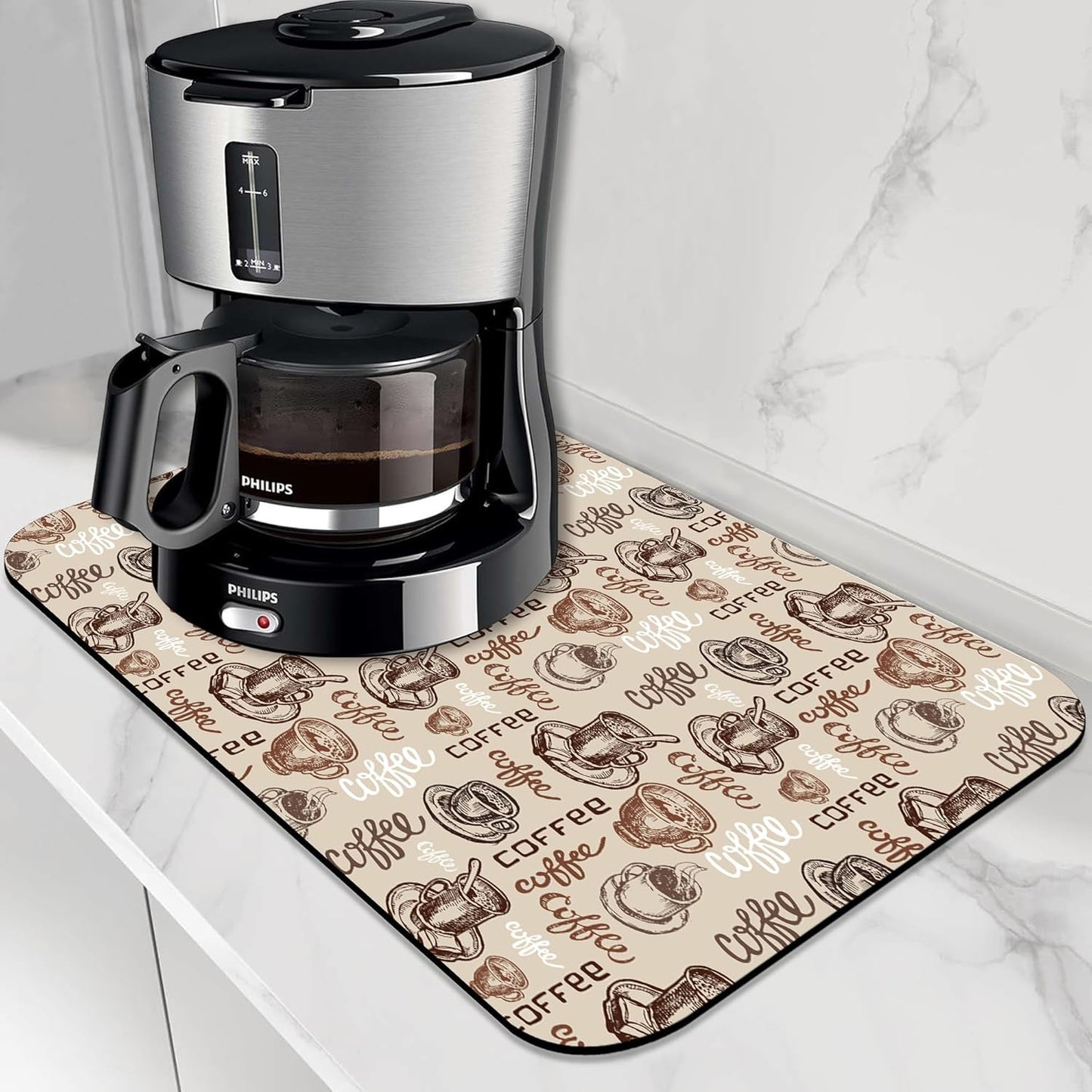 Doodle Coffee Cup Dish Drying Mat,16"X24" Absorbent Fast Dish Drying Mat for Kitchen Counter Pot and Pan, Kitchen Accessories