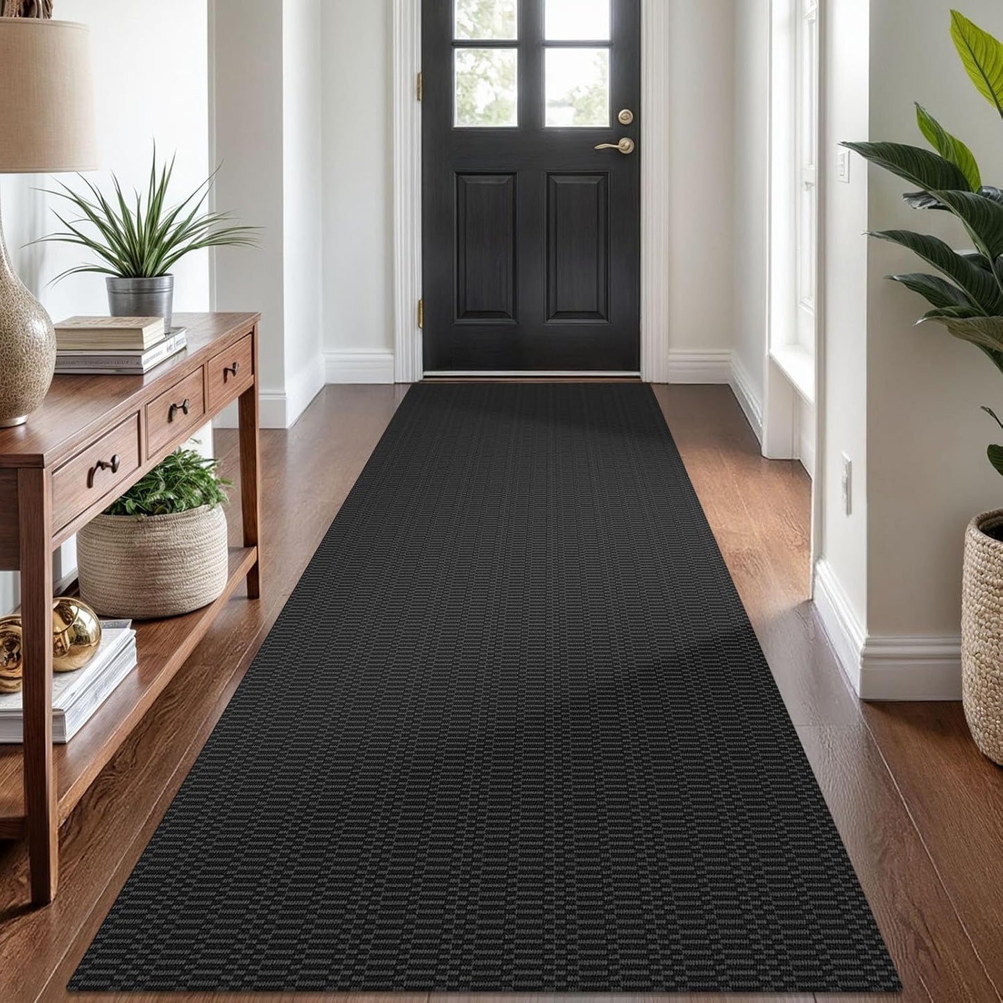 KOZYFLY Washable Runner Rug 3x8 ft Hallway Kitchen Runner Rugs with Rubber Backing Bobo Entryway Runner Indoor, Carpet Runners for Hall Entryway Bedroom, Black/Grey