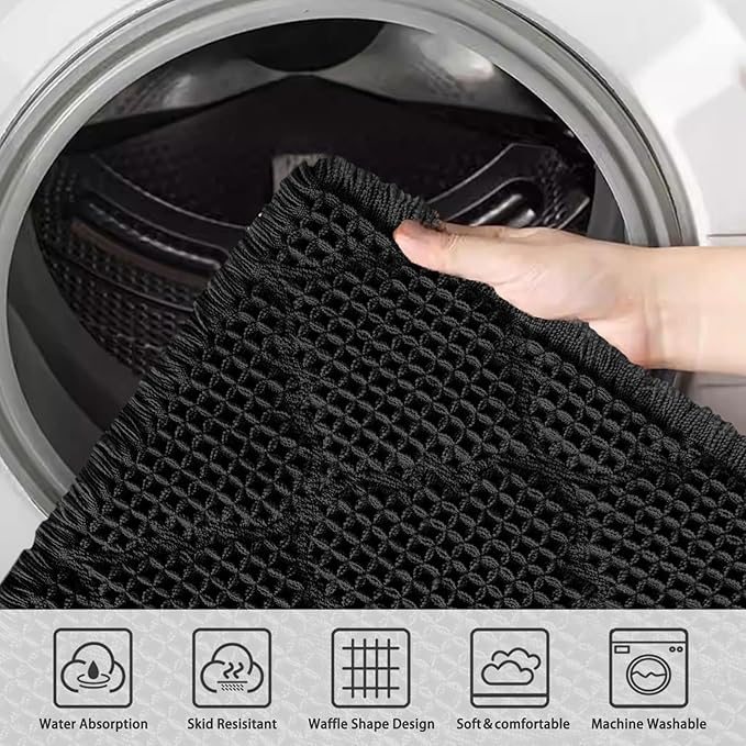 ZALL Black Waffle Bath Mat,Super Absorbent Non Slip Bathroom Rug,Brown 24x36inch, Geometric Diamond Machine Washable Ultra Soft Floor Mats