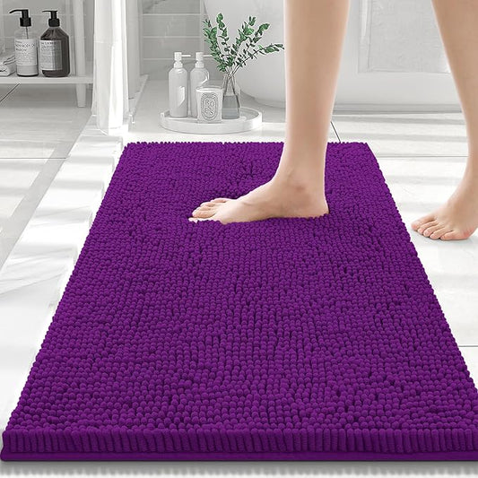 Smiry Luxury Chenille Bathroom Rugs 30x20, Extra Soft and Absorbent Shaggy Bath Mat, Machine Washable, Non-Slip Plush Carpet Runner for Tub, Shower, and Floor, Home Decor Accessories, Violet