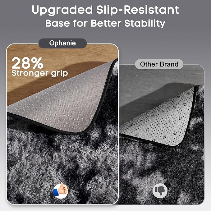 Ophanie Tie-Dyed Black & Grey Area Rugs for Living Room 5x7, Fluffy Shag Fuzzy Plush Soft Carpets, Floor Shaggy Rug for Bedroom, Carpet for Kids Boys Girls Dorm Nursery Home Decor Aesthetic