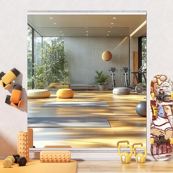 Home Gym Mirror, 63'' x 28'' x 2PCS, Large Full Body Mirror for Yoga, Frameless Tempered Glass, Wall Mounted for Home Gym, Garage, Bedroom, Bathroom