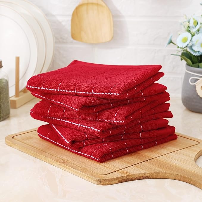 Homaxy 100% Cotton Terry Kitchen Dish Cloths, Ultra Soft and Absorbent Dish Towels for Kitchen, Suitable for Drying and Washing Dishes, 6 Pack, 12 x 12 Inches, Red