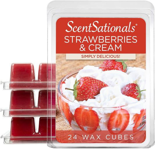 Scentsationals Wax Melts, Wax Cubes Strong Scent - Strawberries & Cream - Long Lasting Scented Melts for Warmer, 10oz (24-Cubes)
