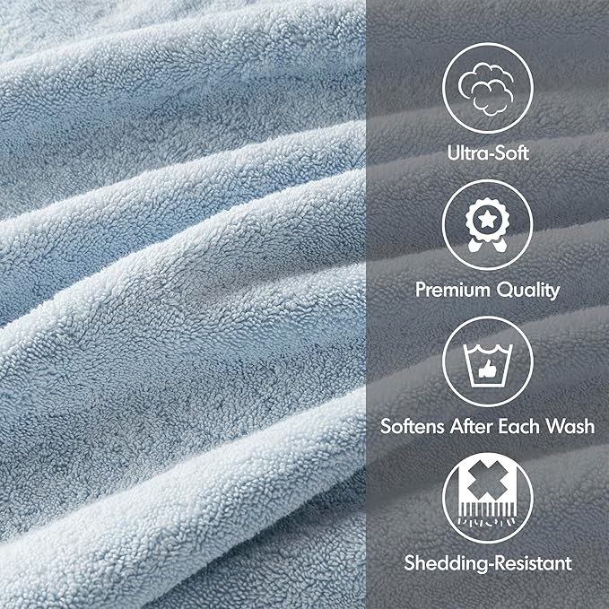 Madison Park 800GSM 100% Cotton Luxurious Bath Towel Set, Multi-Sizes, Light Blue 8 Count