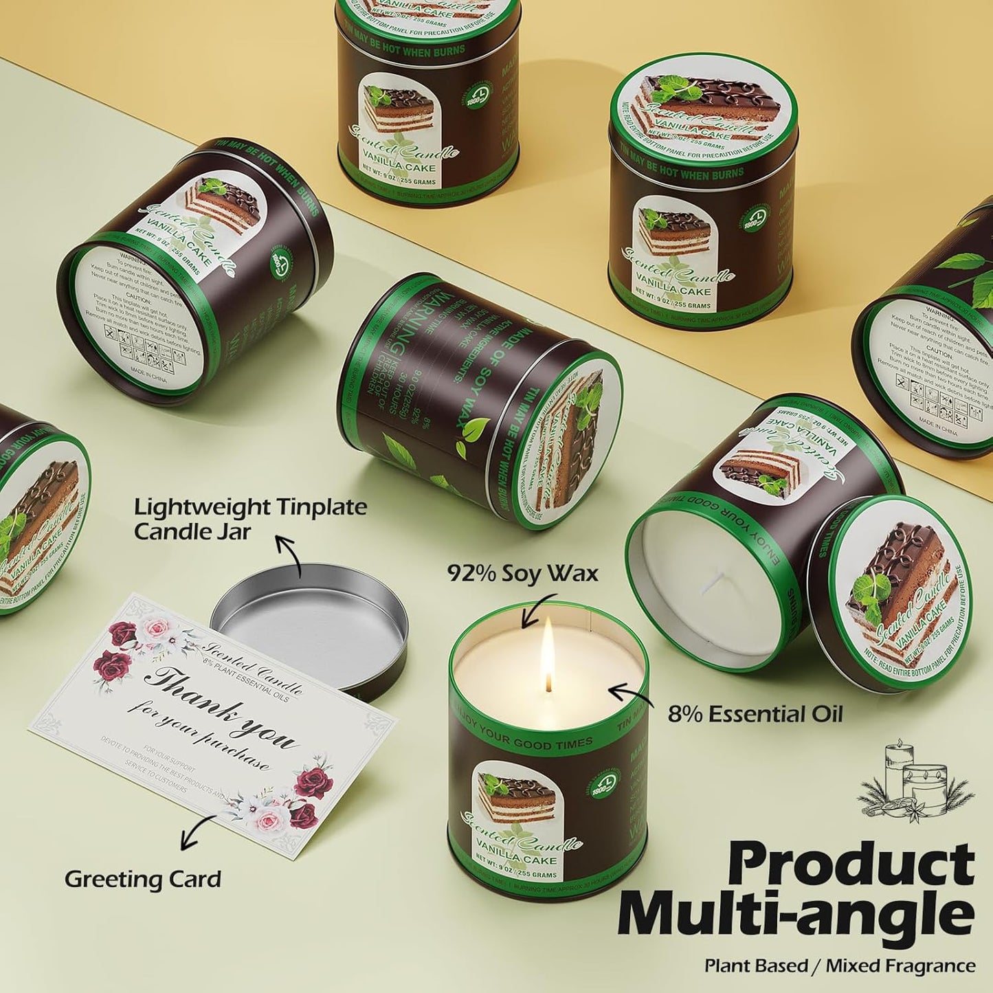 Premium Vanilla Cake Scented Soy Wax Candles Set | 2Pack 8% Essential Oils,80 Hrs Burn Time,Clean Burning&Smoke-Free| Aromatherapy Jar Tin Candle for Home, Relief & Sleep | Gift Set of Men&Women