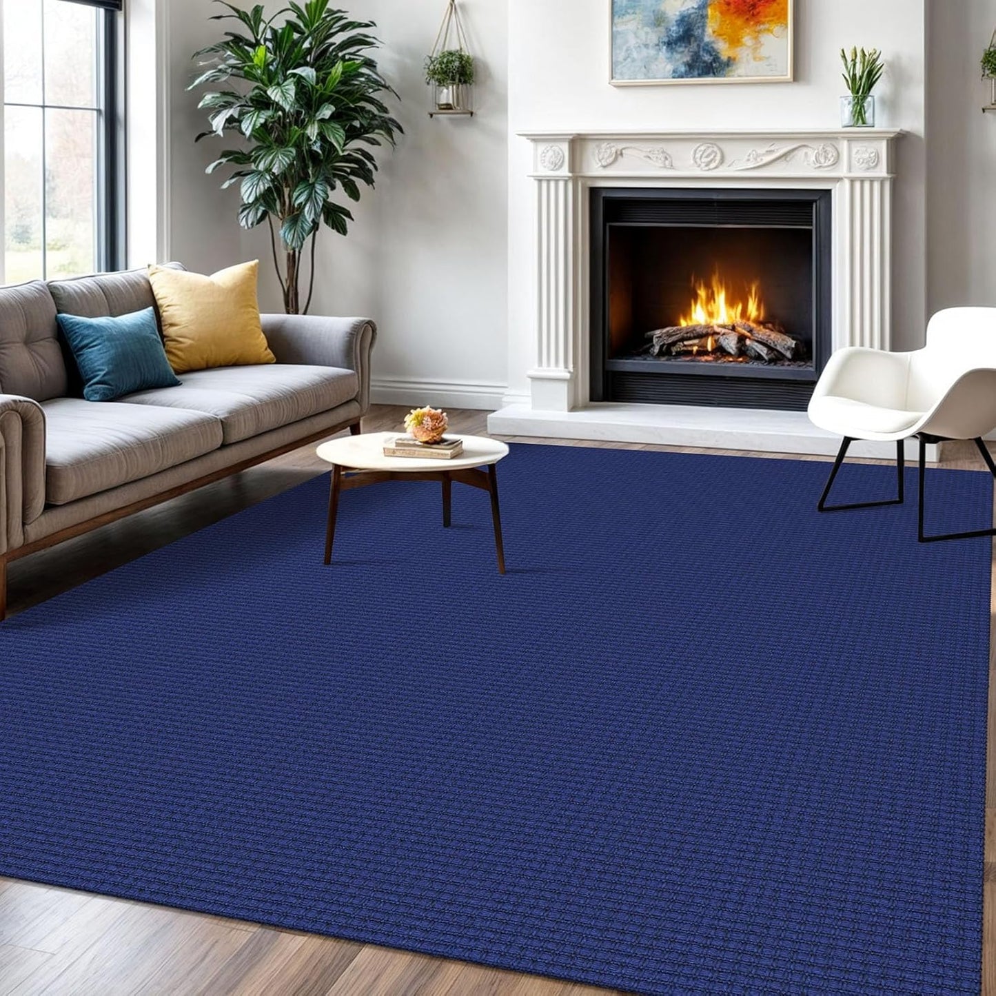 IOHOUZE Washable Area Rug 6x9 Non Slip Rugs for Living Room, Dining Room Rugs Bedroom Rug, Woven Braided Indoor Floor Carpet for Living Room Nursery, Royal Blue/Navy