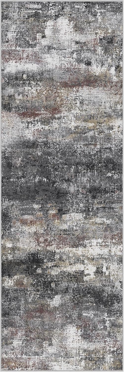 Runner Rug for Hallway Kitchen 2x6 Machine Washable Runners Rug for Entryway, Dark Gray Soft Modern Abstract Throw Rugs, Floor Carpet with Non Slip Rubber Backing