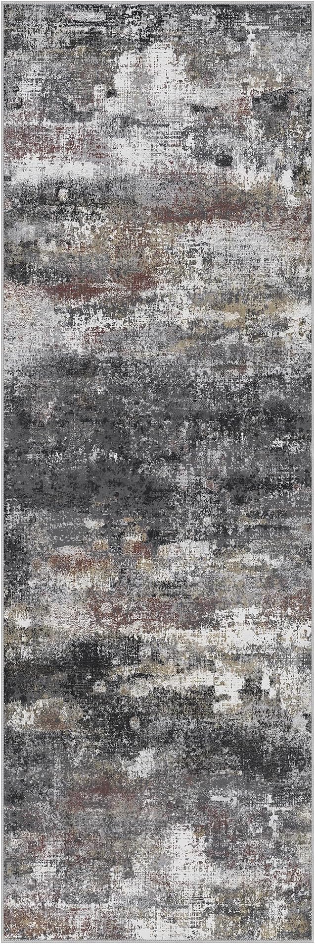 Runner Rug for Hallway Kitchen 2x10 Machine Washable Runners Rug for Entryway, Dark Gray Soft Modern Abstract Throw Rugs, Low Pile Floor Carpet with Non Slip Rubber Backing