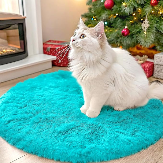 OLANLY Teal Blue Round Rugs for Bedroom - Machine Washable, 2 ft Circle Area Rugs for Living Room, Soft and Fluffy Shaggy Carpet for Teen Girls and Boys, Nursery Rooms, Dorms, Home Decor Aesthetic
