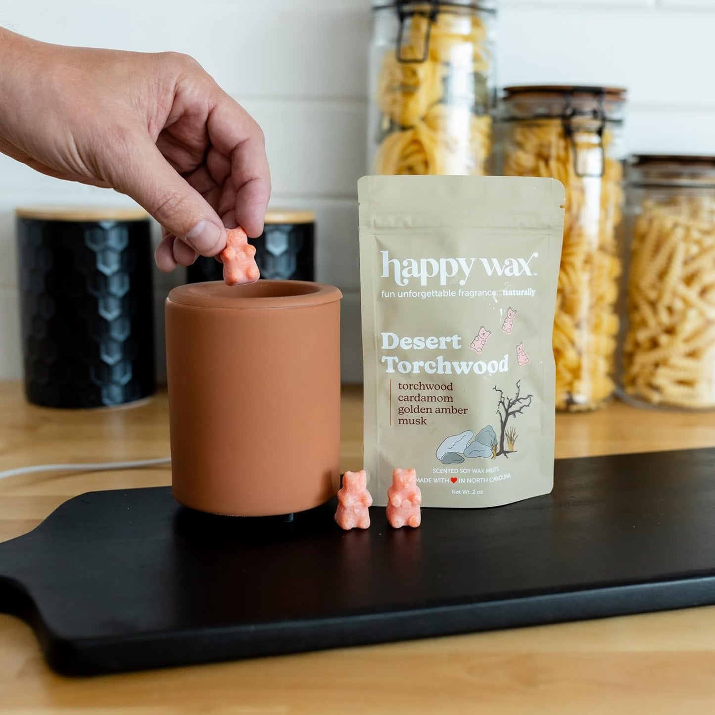 Happy Wax Clay Mini Mod Warmer for Scented Wax - Small Tabletop with Timer - Electric, Ceramic with Removable No Mess Silicone Dish