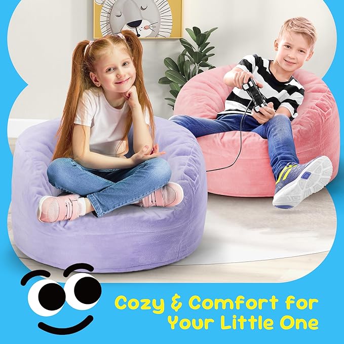 Hobestluk Bean Bag Chairs 2.5FT Bean Bag Chair with Memory Foam Filled & Plush Faux Fur Cover Small Bean Bag Chairs for Playroom, Living Room, Bedroom (Purple)