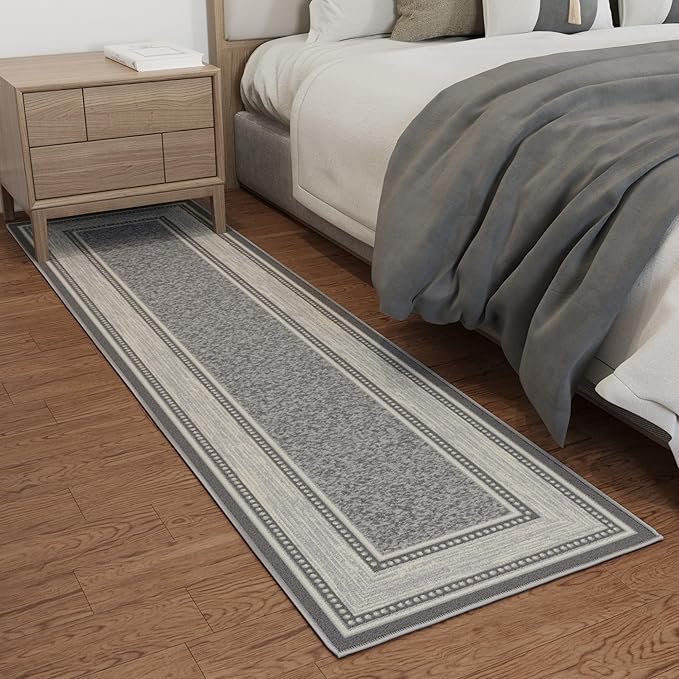 Ottomanson Hallway Runner Rug 1'10" x 7' Non Slip Border Area Rugs Easy to Clean Laundry Rug Runner Durable & Pet Friendly Floor Carpet Runners for Hallways Entryway Living Room Kitchen, Light Gray