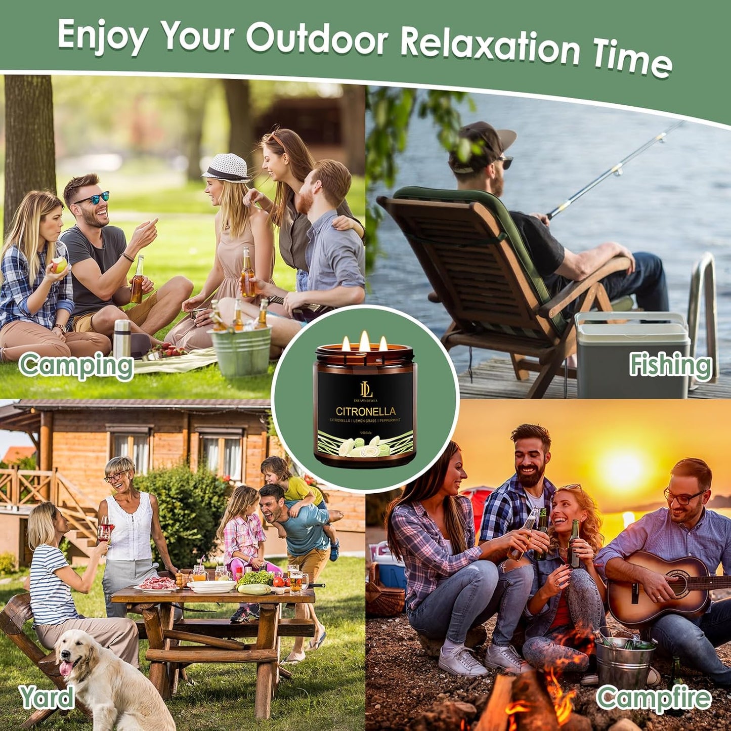 Citronella Candles Outdoor, Large 3 Wick 12oz Scented Candles up to 60 Hours Burning, Natural Citronella Soy Wax Candle for Summer Outside Camping Patio Picnic Garden