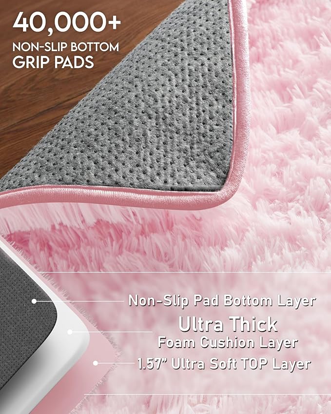 Ophanie 5x8 Light Pink Rugs for Living Room, Fluffy Fuzzy Plush Shag Comfy Soft Large Area Rug, Non-Slip Indoor Floor Carpet for Kids Boys Girls, Bedroom, Playroom, Home Decor Aesthetic, Nursery
