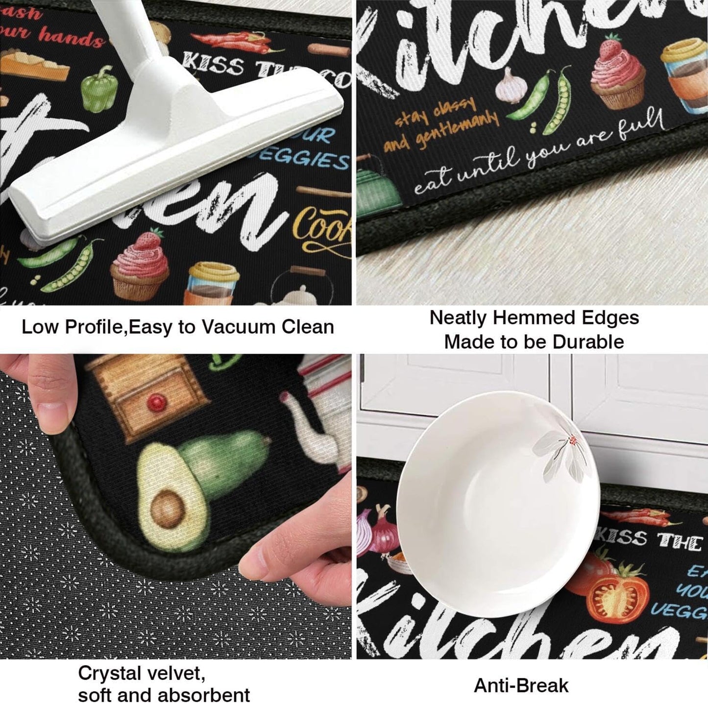 Kitchen Rugs Kitchen Decor Rugs Set Kitchen Rules Theme Non Skid 2 Piece Kitchen Mats for Floor Washable Absorbent Microfiber Kitchens Accessories Decoration Floor Mats 17"x47"+17"x30"