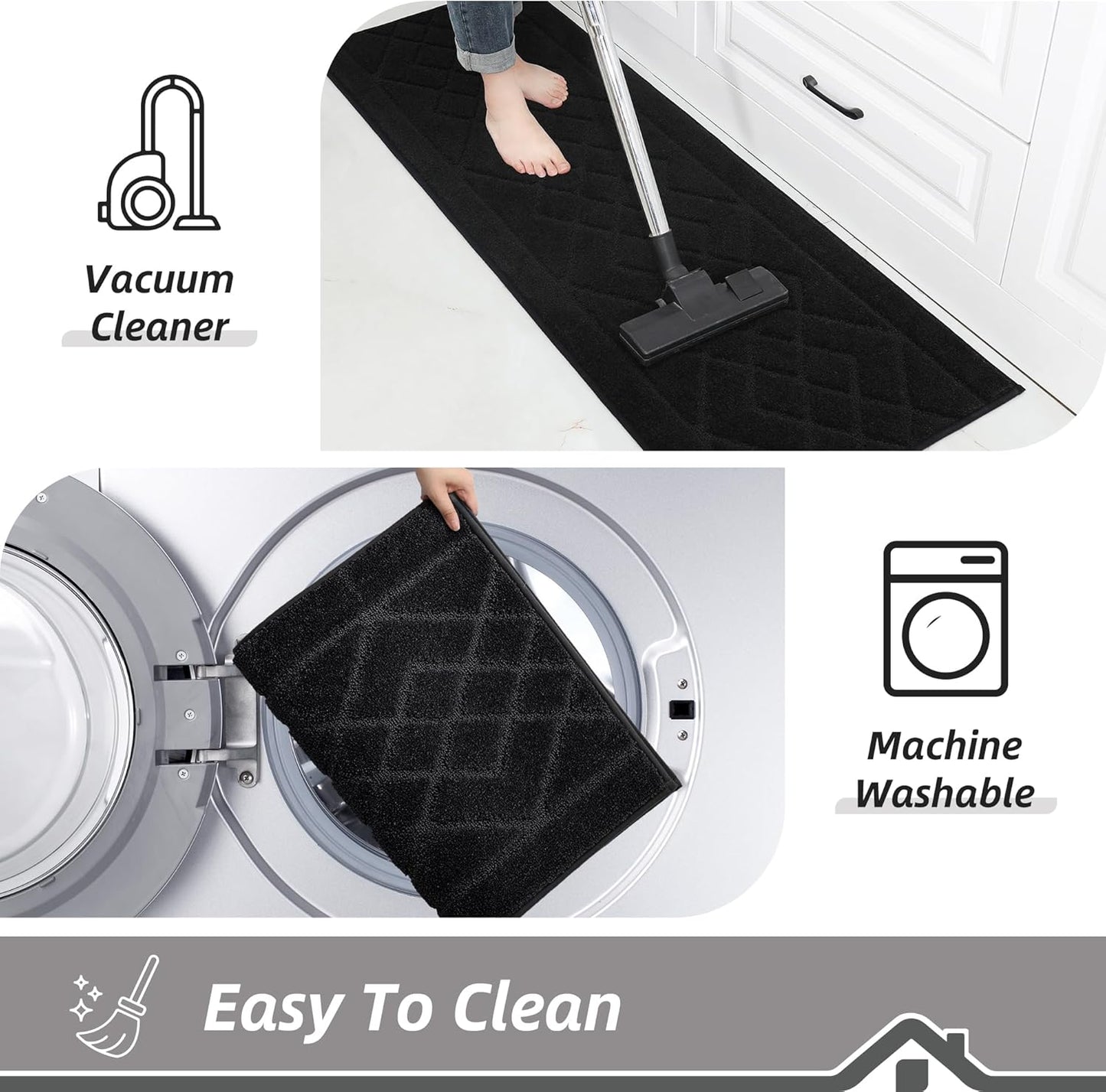 BEQHAUSE Kitchen Runner Rug 20”x59” Washable Non Slip Kitchen Mats for Floor Absorbent Soft Kitchen Rugs for Floor,Sink,Hallway,Laundry,Black