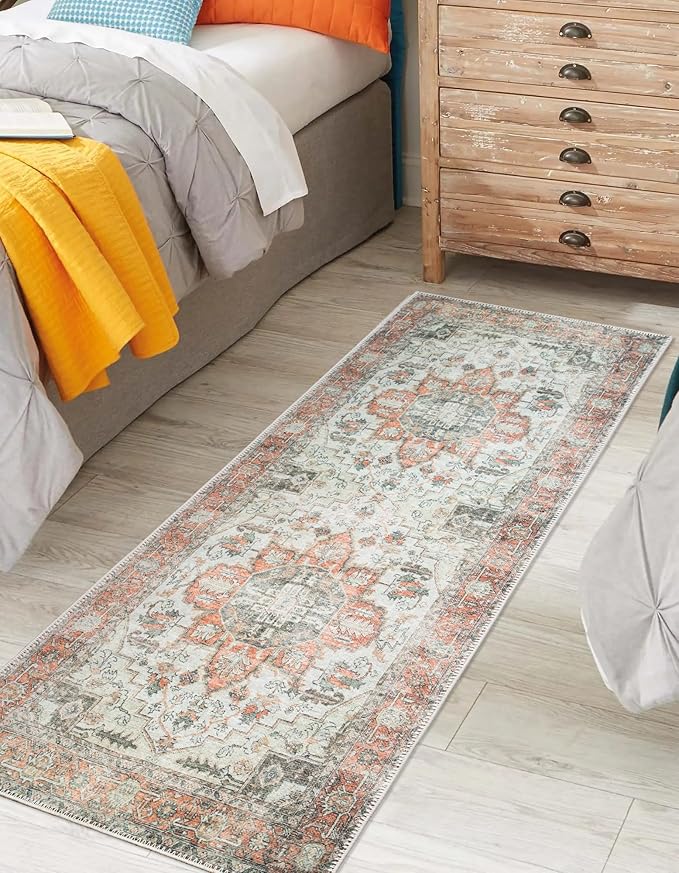 Keen Home Design 2x7 Rug - Machine Washable Runner Rug with Non-Slip Backing, Ideal for Hallway, Entryway, Kitchen, Laundry Room - Vintage, Easy Clean, Durable, Low Pile - (2'6" x 7')