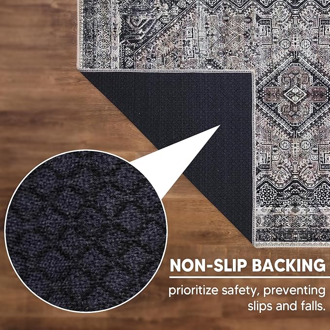 Keen Home Design 5x7 Rug - Machine Washable Area Rug with Non-Slip Backing, Ideal for Living Room, Dining Room, Bedroom - Vintage, Easy Clean, Durable, Low Pile Rug - (5' x 7')