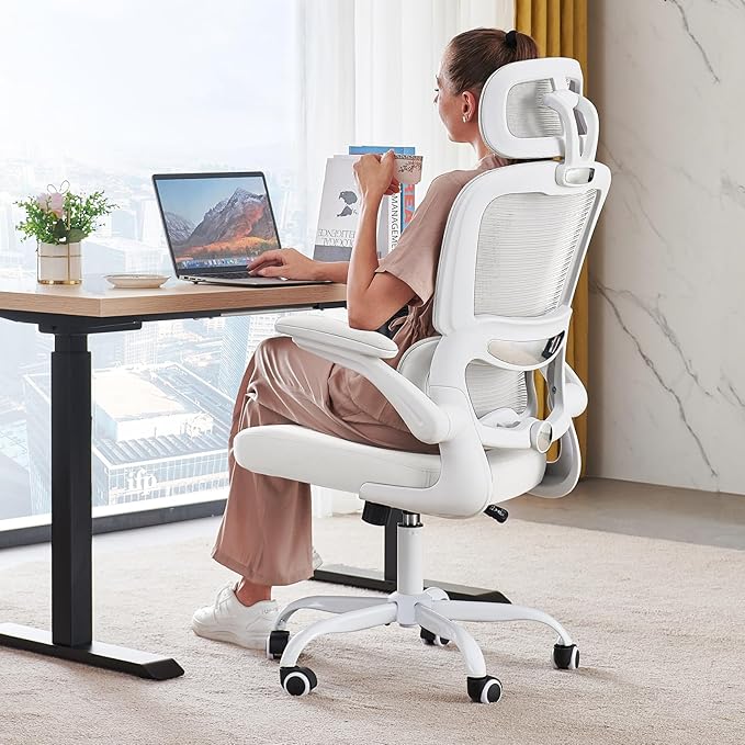 TRALT Office Chair Ergonomic Desk Chair, 330 LBS Home Mesh Office Desk Chairs with Wheels, Comfortable Gaming Chair, High Back Office Chair for Long Hours (White)