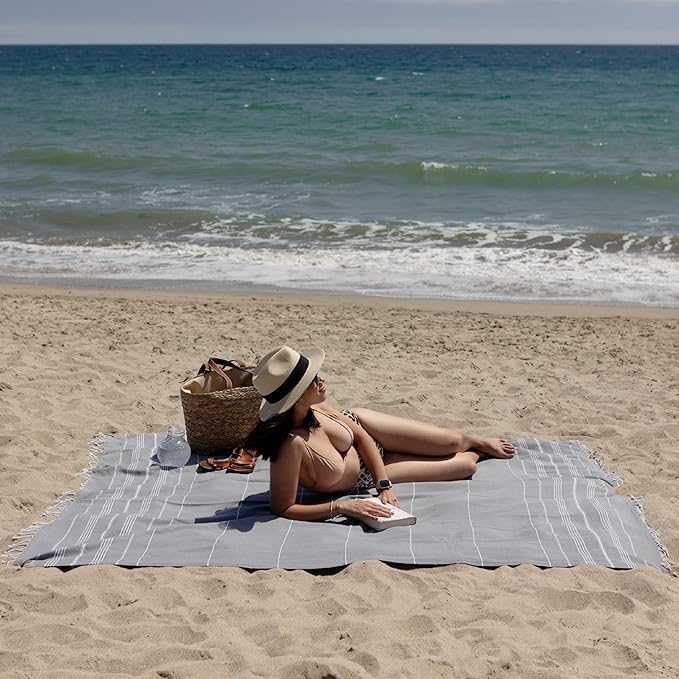 WETCAT Turkish Beach Blanket Sandproof (82"x82") 100% Turkish Cotton, Made in Turkey - Sand Free, Ultra Soft, Extra Large Throw for Picnic – Dark Gray