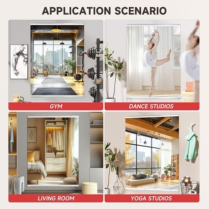 Home Gym Mirror, 63'' x 24'' x 2PCS, Large Full Body Mirror for Yoga, Frameless Tempered Glass, Wall Mounted for Home Gym, Garage, Bedroom, Bathroom