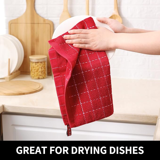 Homaxy 100% Cotton Terry Kitchen Dish Cloths, Ultra Soft and Absorbent Dish Towels for Kitchen, Suitable for Drying and Washing Dishes, 6 Pack, 12 x 12 Inches, Red