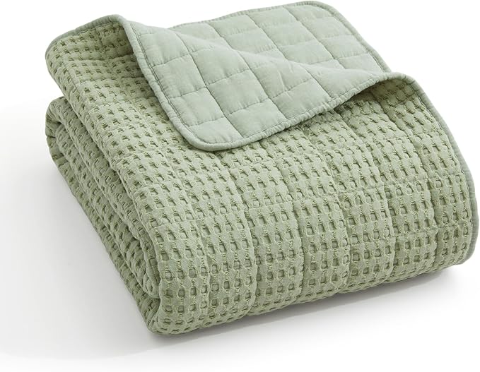 Levtex Home Mills Waffle Twin Bedspread Set (84x104in) with 1 Pillow Sham (26x20in) - Desert Sage - 100% Cotton Twin Size Bedspread Set - Lightweight, Soft, Pre-Washed