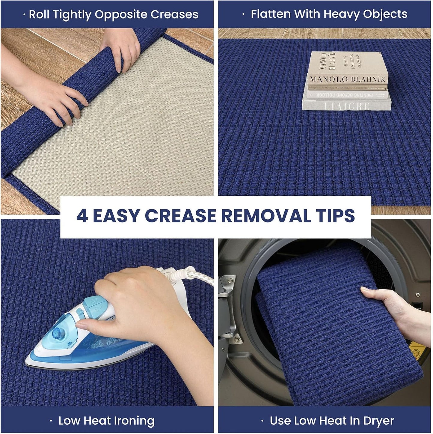 IOHOUZE Washable Runner Rug 2x8 Non Slip Hallway Runner Entryway Runner Indoor, Kitchen Rugs Woven Cotton Floor Carpet for Kitchen Hall Entrance Bedroom, Royal Blue/Navy